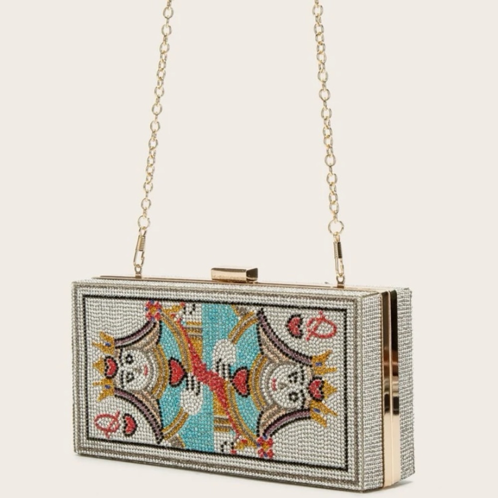“Queen Of Hearts Card” Rhinestone Box Bag